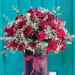 Black Box Of Red Roses And Accessories
