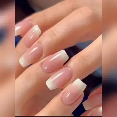 24pcs Short Coffin Shape Simple Pink & White Gradient Jelly Gel Press On Nails - Dusty Pink