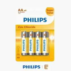 Philips Long Life Zinc-Chloride AA Cylindrical Batteries 1.5V Daily Electronics Battery Pack - 4 Pack