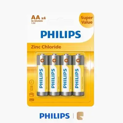 Philips Long Life Zinc-Chloride AA Cylindrical Batteries 1.5V Daily Electronics Battery Pack - 4 Pack