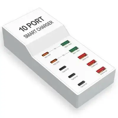 10 في 1 - شاحن ذكي بمنفذين - شاحن PD بخمسة منافذ وشاحن USB بخمسة منافذ