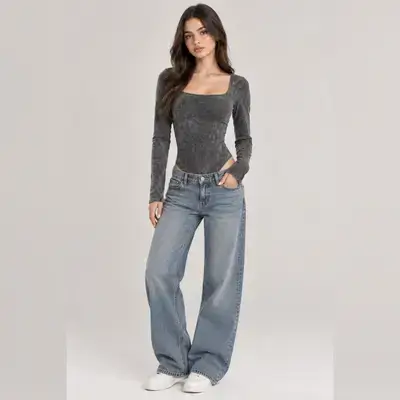 SHEIN Charcoal gray acid-wash bodysuit - Large
