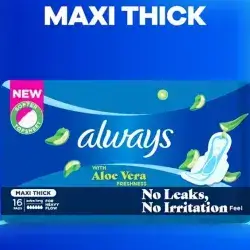 ALWAYS- Aloe Cool Zero Irritation feel with  Aloevera ,MAXI THICK LONG (16 Pads).