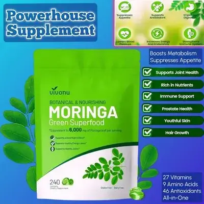 Pure Moringa Superfood, Moringa Leaf Extracts, 30:1 Ultra-Concentrated, Liposomal Tech 98% Absorption, Complete Green Superfood, for Energy, Skin, Hair Growth, Immune & Gut Health, metabolism, appetite Suppressant, 240 Softgels moringa
