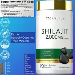 Shilajit Capsules, Non-GMO and Gluten Free, Rich in Antioxidants and Trace Minerals, Shilajit, natural minerals, Supports hormones, Immunity, Muscle Health, bones, 90 Capsules Shilajit