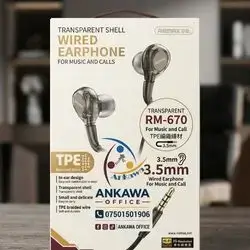Remax Transparent Shell Wired EarPhone For Music And Call 3.5MM