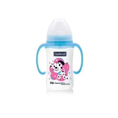 Wide Neck Feeding Bottle 240ml (+6) with Handle - Blue