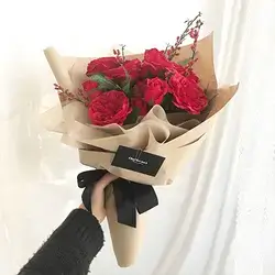 Medium Bouquet Of Red Damask Flowers, 12 Flowers