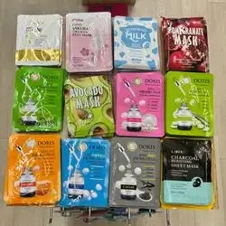 Korean Face Mask Mix Hyaluronic Acid, Panthenol , Collagen, Snail, Vitamin C - (Randomly Mask)