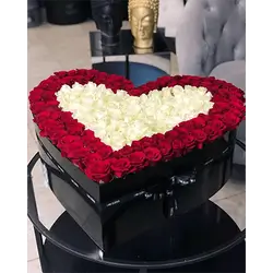 Heart Box of Red And White Flowers