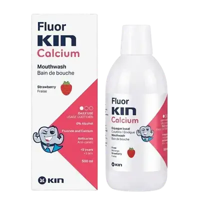 Fluor Calcium Mouthwash +5 Years Strawberry Flavour 500ml _ Kin