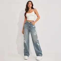 SHEIN Women's High Waist Wide Leg Jeans with - Size: 28