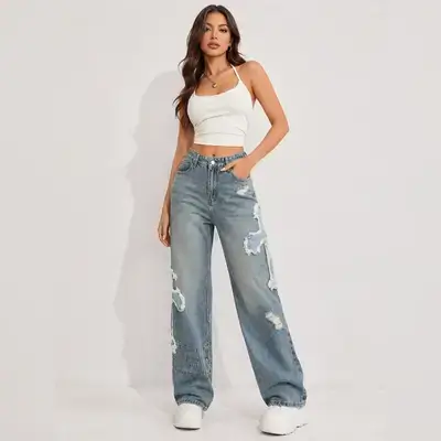 SHEIN Women's High Waist Wide Leg Jeans with - Size: 28