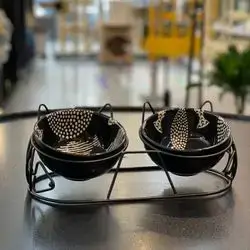 Double Ceramic Cat Bowls For Food & Water With Metal Stand