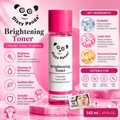 Dizzy Panda Brightening Toner – Ceramide, Lactic Acid & Niacinamide Extract – 145 mL