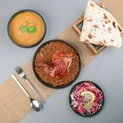 Kurdish Rice With Pomegranate Molasses And Grilled Chicken And Lentil Soup