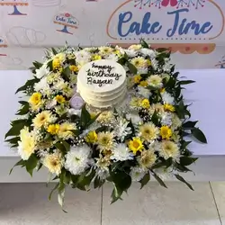 Cake And Yellow Dawdy Flower