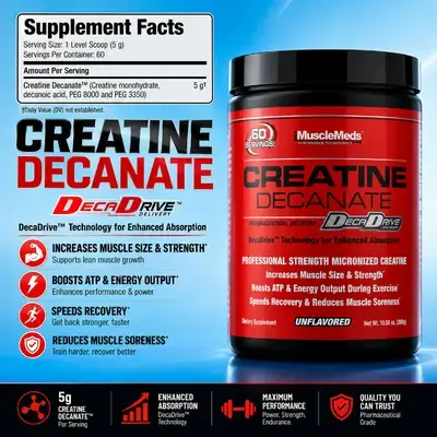 MuscleMeds, Creatine Decante™, Creatine Monohydrate, Unflavored, 60 Servings, Creatine Monohydrate Powder, Creatine, 300g Creatine Monohydrate