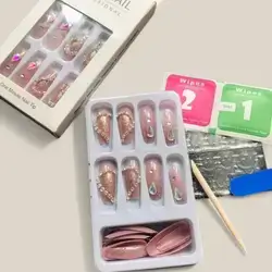 Press-On Nails with Stones (24 pcs) + Nail Glue Stickers