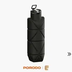Porodo Lifestyle Fold-Flat Leakproof Silicone Travel Bottle 700mL BPA-Free Food-Grade Hydration Flask - Black