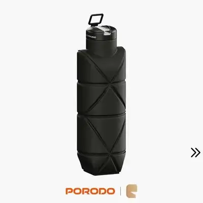 Porodo Lifestyle Fold-Flat Leakproof Silicone Travel Bottle 700mL BPA-Free Food-Grade Hydration Flask - Black