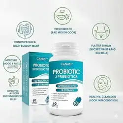Probiotics 120 Billion CFUs 18 Strains, 3 Prebiotics & Digestive Enzymes for Men Women,Digestive & Immune Support, bad breath ,Shelf Stable, 60 Capsules probiotic