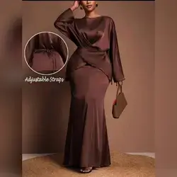 Veslaya 2026 Fall/Winter Plus Size Women's Outfit, Elegant Crossover Front Long Sleeve Top And Straight Long Skirt Two Pieces Set - XL