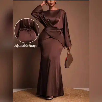 Veslaya 2026 Fall/Winter Plus Size Women's Outfit, Elegant Crossover Front Long Sleeve Top And Straight Long Skirt Two Pieces Set - XL