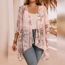 EMERY ROSE Plus Size Elegant Asymmetrical Hem Front Open Summer Coat - 3XL
