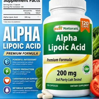 Alpha lipoic acid, 200mg, ALA, Supports Neuropathy, Muscle Glucose Metabolism, Potent Anti-Aging, 120 Caps alpha lipoic acid 