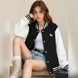 Tween Girls' Casual Color Block Baseball Jacket- 12 Years