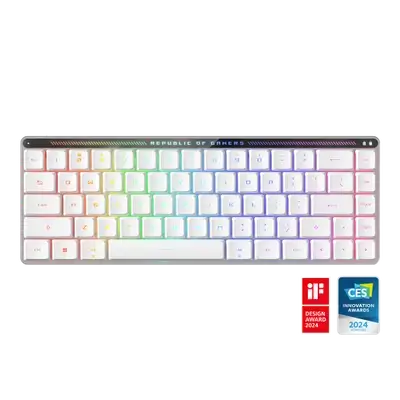 ASUS ROG Falchion RX Low Profile 65% Compact Wireless Gaming Keyboard, Pre-lubed ROG RX Red Low-Profile Optical Switches, Silicone Dampening Foam, Interactive Touch Panel, RGB-White, UK Layout