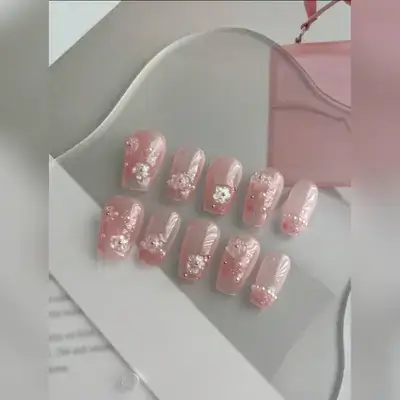 10pcs Short T-Shaped Handmade False Nails With & Ultra Shining Glitter