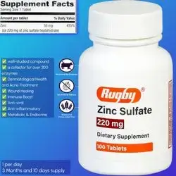 Zinc Sulfate 220 mg (50mg Pure Elemental Zinc), Made with Zinc Sulfate Heptahydrate - 100 Count zinc 