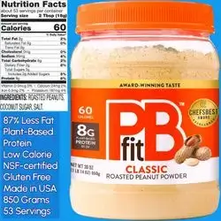 Peanut Butter Powder, 8g Plant Protein, Real Roasted Peanut, Gluten-Free, Low Calorie, Protein Powder, Low Fat, Pantry Staple, Smoothie, Oatmeal, 850g Peanut Powder