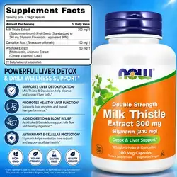 NOW Supplements, Milk Thistle Extract (Silymarin 80%), with Artichoke and Dandelion, Double Strength, Supports Liver Function, Liver Defense & Repair, Milk Thistle, 100 caps milk thistle