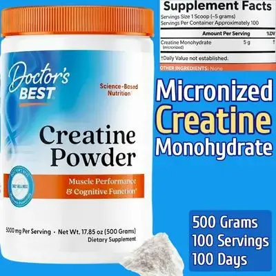 Doctor's BEST, Creatine Monohydrate Powder, for Women & Men, Pure One Ingredient Only Micronized Creatine, Pre Workout, Post Workout, Muscle & Cognitive Support, 5g Per Serving, Creatine Monohydrate, Unflavored, 500g creatine Monohydrate 