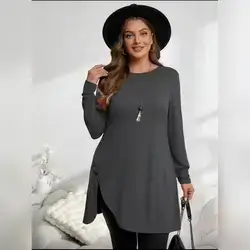 EMERY ROSE Plus Size Asymmetrical Hem Button Down Long Tee - 1XL