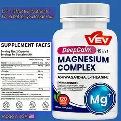DeepCalm Magnesium Complex, 15-in-1 Glycinate & Citrate & Malate with Ashwagandha & L-Theanine & D3, Shilajit, Multimineral, 120 caps magnesium
