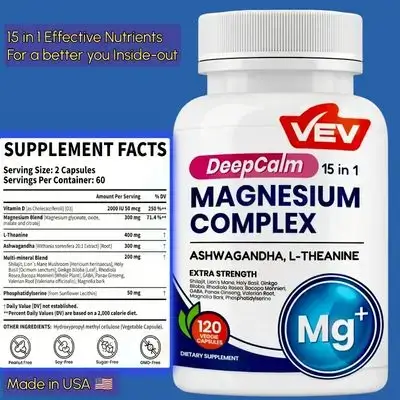 DeepCalm Magnesium Complex, 15-in-1 Glycinate & Citrate & Malate with Ashwagandha & L-Theanine & D3, Shilajit, Multimineral, 120 caps magnesium