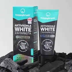 happybrush Zahnpasta Aktivkohle White mit Vit. B12, 75 ml