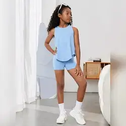 SHEIN Tween Girl Split Back Solid Top and Shorts Set - 5 Years