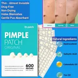 Pimple Patches, for Face, 4 Sizes, Acne Patches, Natural Ingredients, Drug-Free, Hydrocolloid Patches for Covering Zits and Blemishes, Spot Stickers with Salicylic Acid, Tea Tree Oil & Calendula Oil, 600 Patches pimple