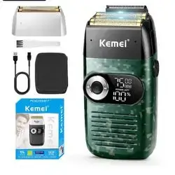 KEMEI Foil Shaver Barber for Men,Electric Razor Rechargeable with Beard Trimmer,Cordless Lithium Titanium Foil Shavers with Travel Case,KM2027, 2026green