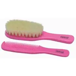 Optimal natural bristles baby brush&comb set (pink, blue, white)