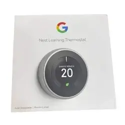Google Nest Learning Thermostat (Stainless Steel) Works with most heating systems. Includes thermostat, Heat Link, mounting kit, Requires Wi-Fi, internet, the Nest app, and a Google account for full features. Voice control needs a compatible smart-home assistant. Professional installation is recommended. Energy savings are not guaranteed