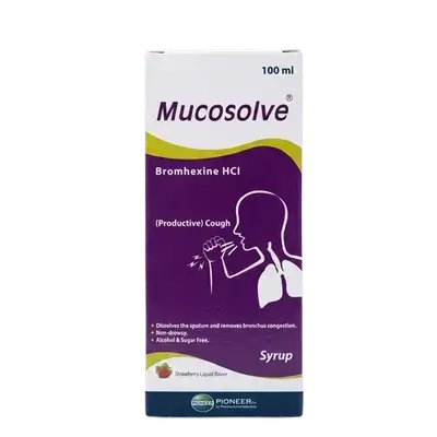 Mucosolve (Bromhexine 4mg/5ml) Strawberry Liquid Flavor 100ml _ Pioner