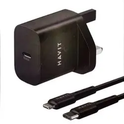 HAVIT ST711 PD20W TRAVEL CHARGER WITH USB-C TO LIGHTENING CABLE BLACK