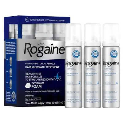 Rogaine 5% Minoxidil Topical Aerosol Hair Regrowth Treatment Foam 3X60g