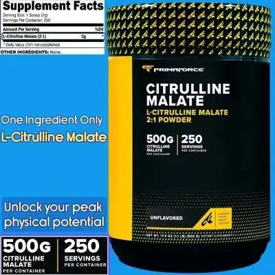 L-Citrulline Malate, Unflavored Powder, 2:1, Citrulline, L citrulline, L Citrulline Malate, 250 Servings, 500g Citrulline